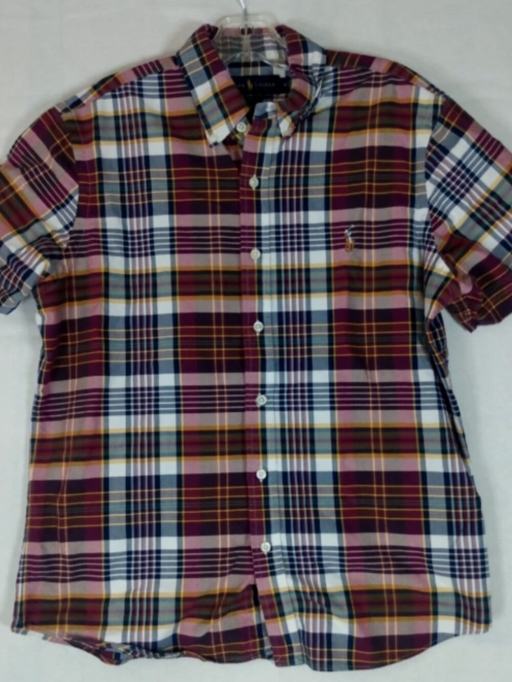 Polo Ralph Lauren Classic Fit Oxford Shirt Mens M Flesh Pony Plaid Short Sleeve